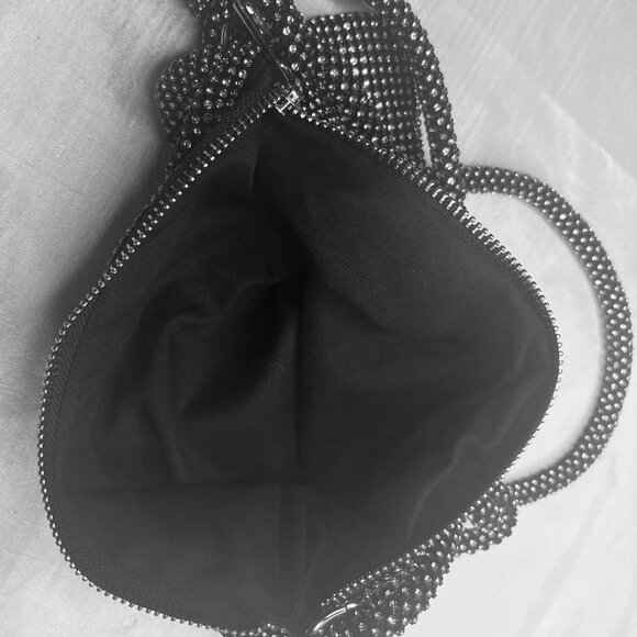 Vintage Handmade Beaded Evening Bag 1990s, Black Crystal Mesh, Zipper Closure - Picture 11 of 12